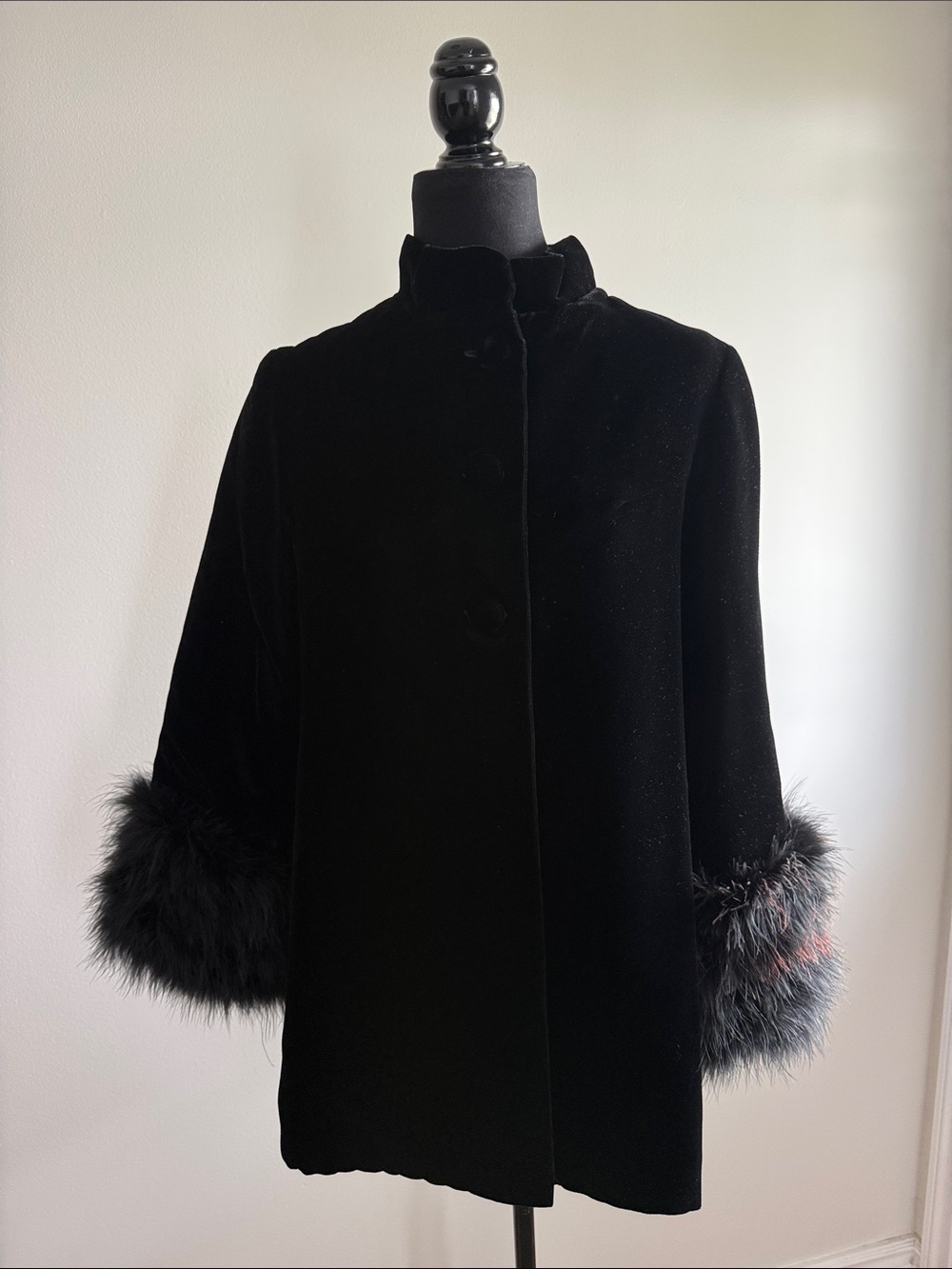 Vintage 1960s Black Velvet Fur Opera Coat